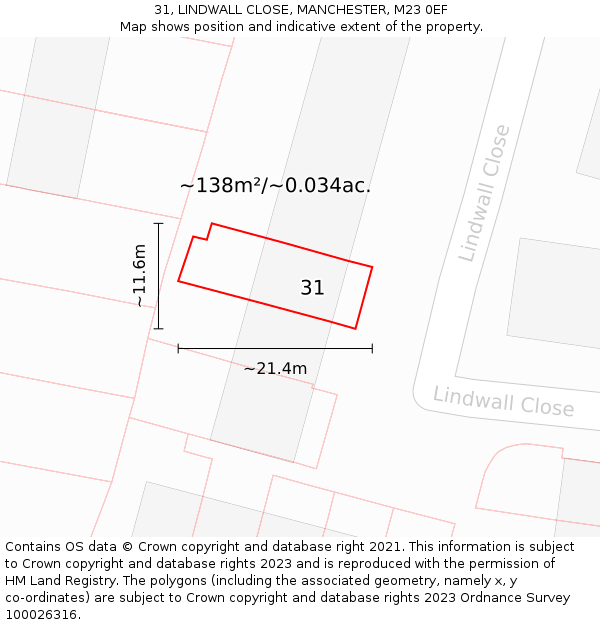31, LINDWALL CLOSE, MANCHESTER, M23 0EF: Plot and title map