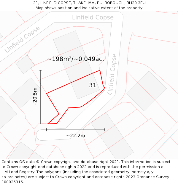 31, LINFIELD COPSE, THAKEHAM, PULBOROUGH, RH20 3EU: Plot and title map