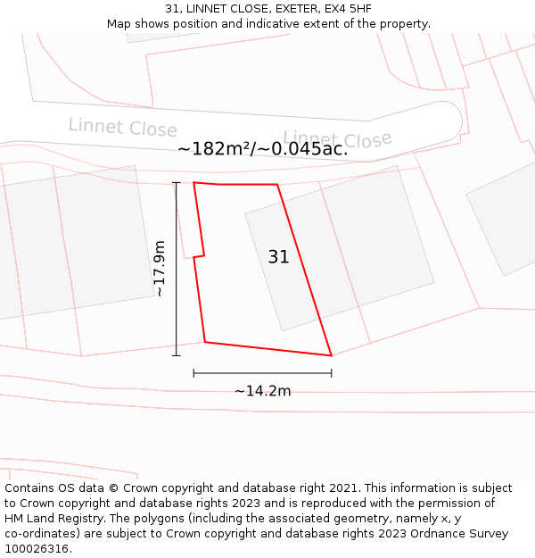 31, LINNET CLOSE, EXETER, EX4 5HF: Plot and title map