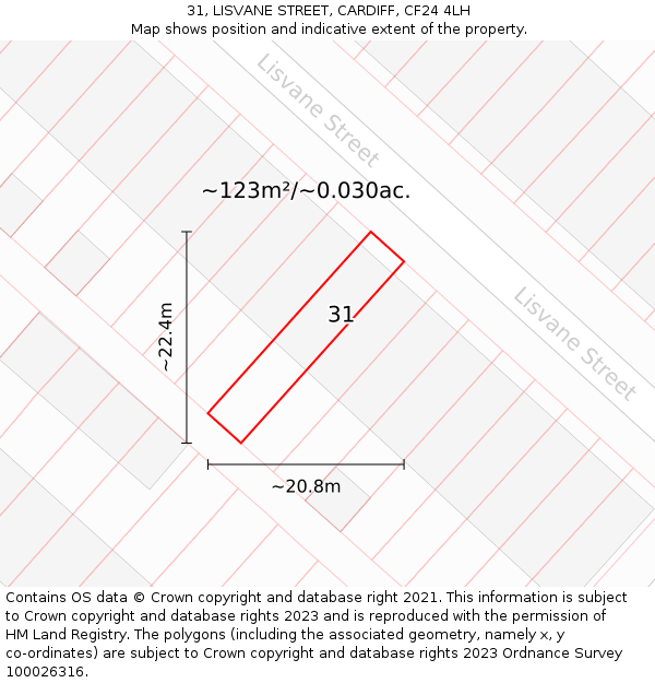 31, LISVANE STREET, CARDIFF, CF24 4LH: Plot and title map