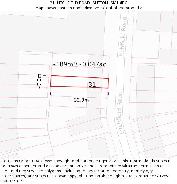 31, LITCHFIELD ROAD, SUTTON, SM1 4BQ: Plot and title map