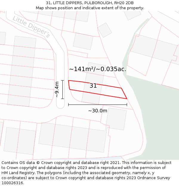 31, LITTLE DIPPERS, PULBOROUGH, RH20 2DB: Plot and title map