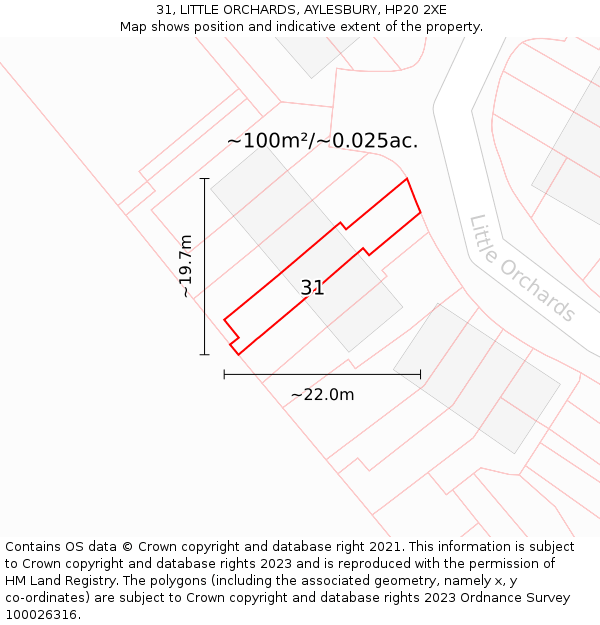 31, LITTLE ORCHARDS, AYLESBURY, HP20 2XE: Plot and title map