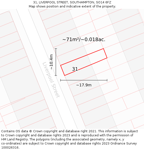 31, LIVERPOOL STREET, SOUTHAMPTON, SO14 6FZ: Plot and title map