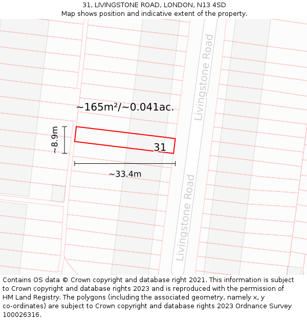 31, LIVINGSTONE ROAD, LONDON, N13 4SD: Plot and title map