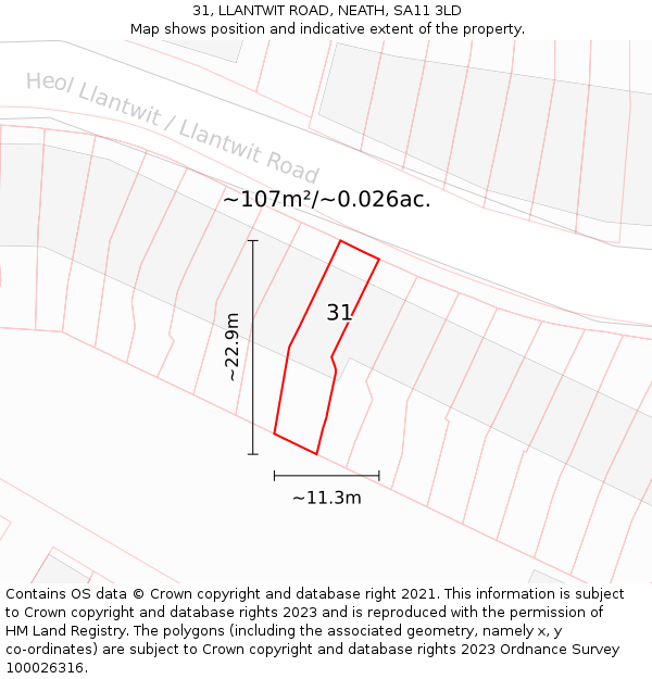 31, LLANTWIT ROAD, NEATH, SA11 3LD: Plot and title map