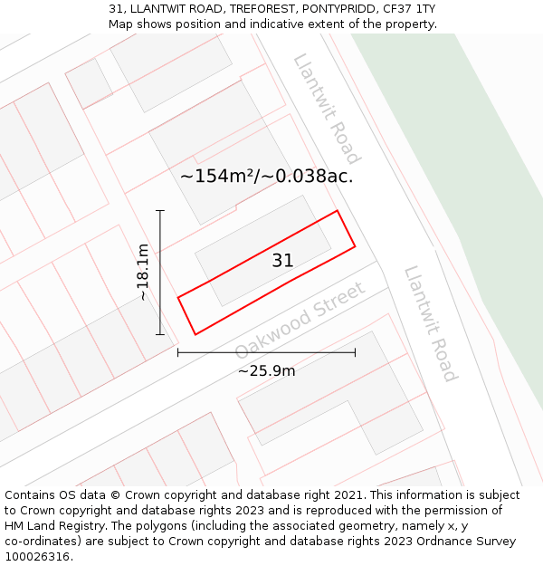 31, LLANTWIT ROAD, TREFOREST, PONTYPRIDD, CF37 1TY: Plot and title map