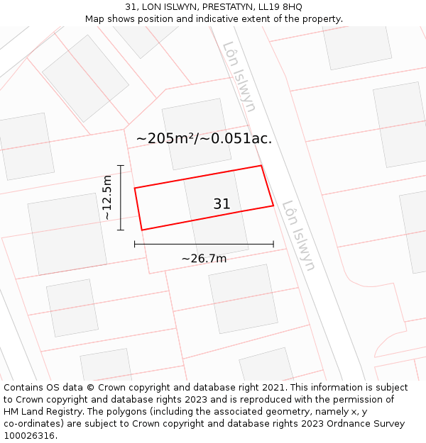 31, LON ISLWYN, PRESTATYN, LL19 8HQ: Plot and title map