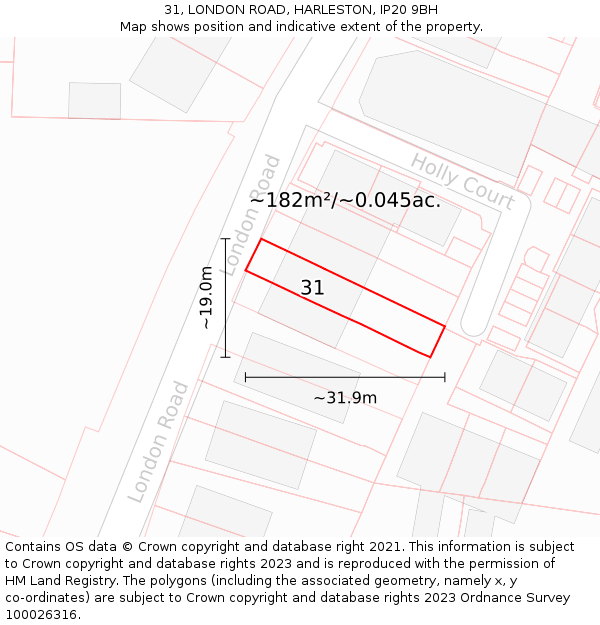 31, LONDON ROAD, HARLESTON, IP20 9BH: Plot and title map