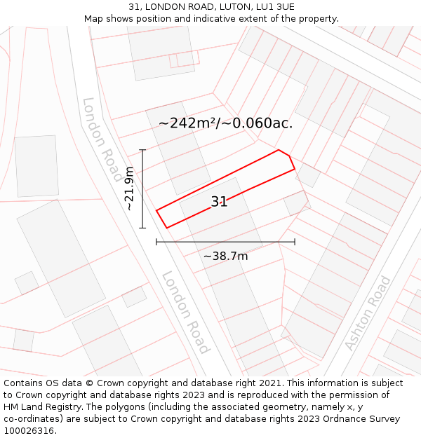 31, LONDON ROAD, LUTON, LU1 3UE: Plot and title map