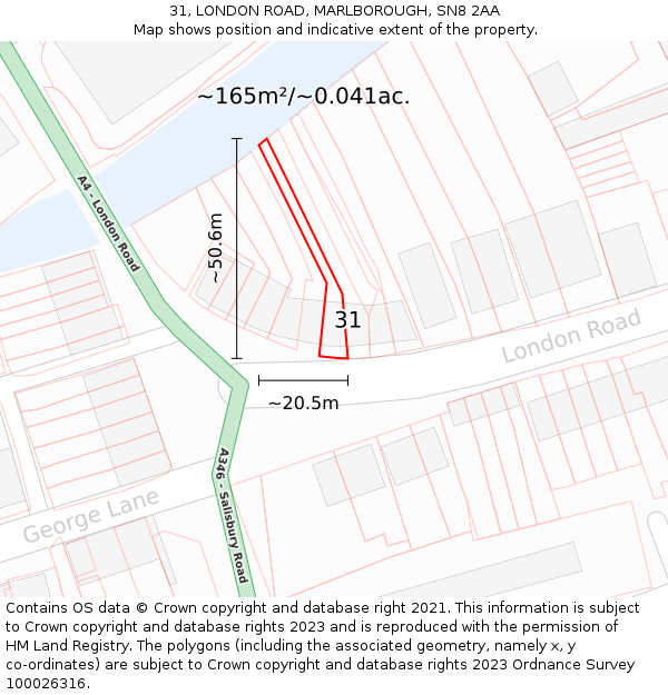 31, LONDON ROAD, MARLBOROUGH, SN8 2AA: Plot and title map