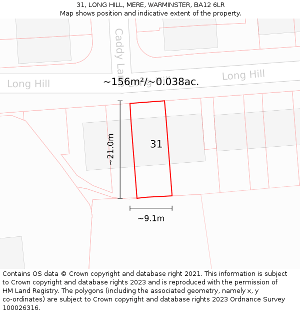 31, LONG HILL, MERE, WARMINSTER, BA12 6LR: Plot and title map
