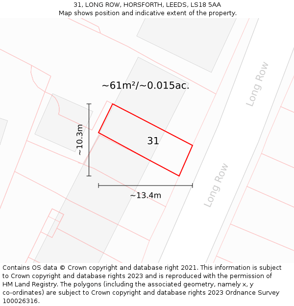 31, LONG ROW, HORSFORTH, LEEDS, LS18 5AA: Plot and title map