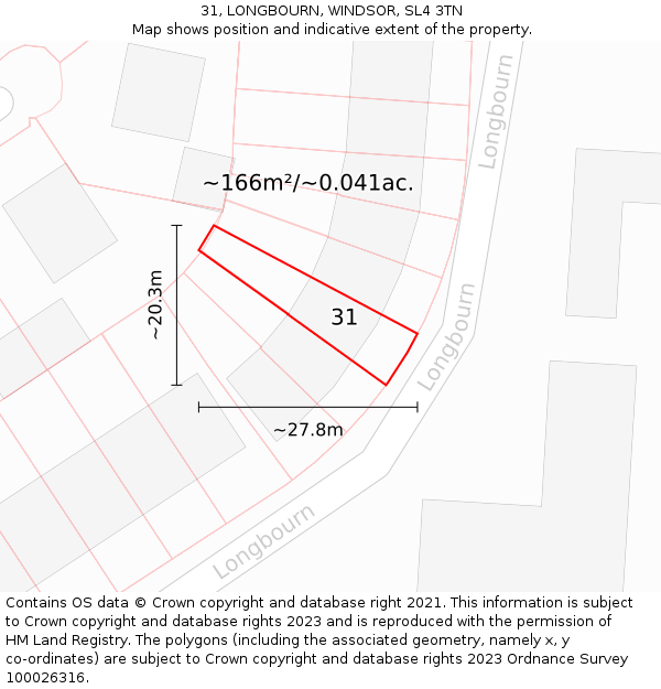 31, LONGBOURN, WINDSOR, SL4 3TN: Plot and title map