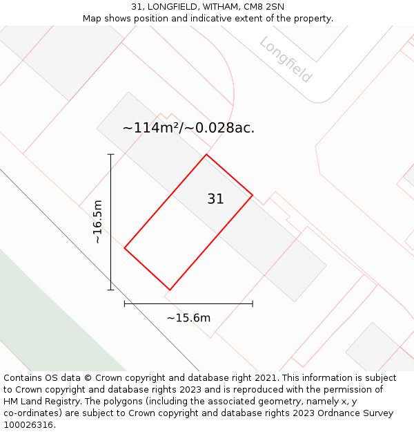 31, LONGFIELD, WITHAM, CM8 2SN: Plot and title map