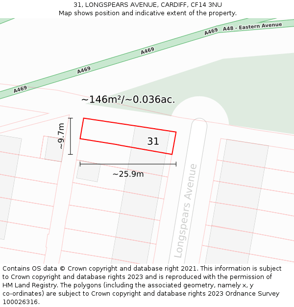 31, LONGSPEARS AVENUE, CARDIFF, CF14 3NU: Plot and title map