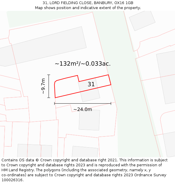 31, LORD FIELDING CLOSE, BANBURY, OX16 1GB: Plot and title map