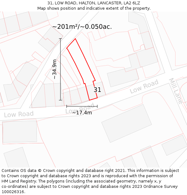 31, LOW ROAD, HALTON, LANCASTER, LA2 6LZ: Plot and title map