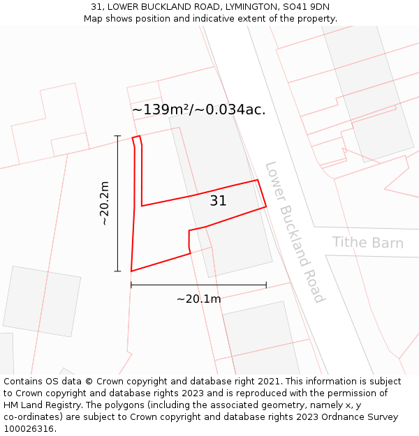 31, LOWER BUCKLAND ROAD, LYMINGTON, SO41 9DN: Plot and title map
