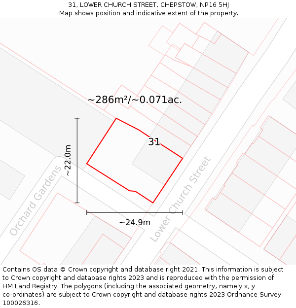 31, LOWER CHURCH STREET, CHEPSTOW, NP16 5HJ: Plot and title map
