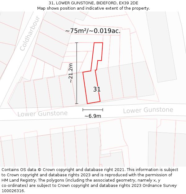 31, LOWER GUNSTONE, BIDEFORD, EX39 2DE: Plot and title map