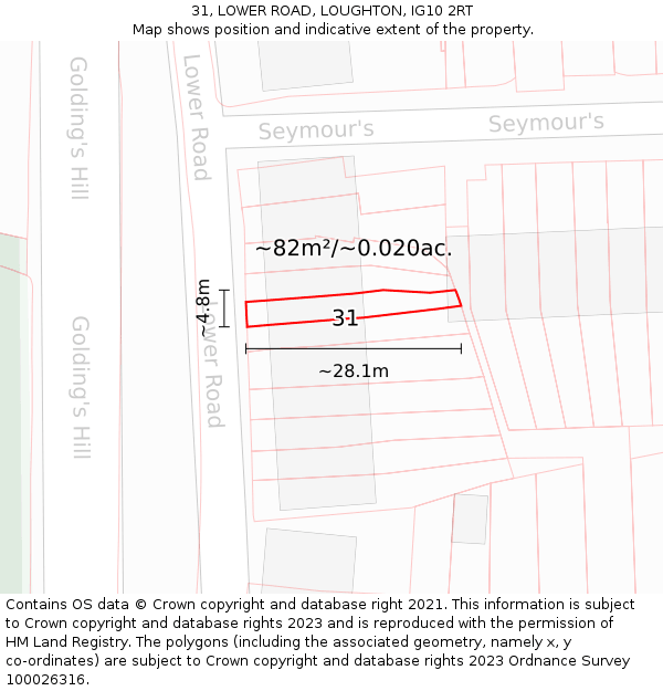 31, LOWER ROAD, LOUGHTON, IG10 2RT: Plot and title map