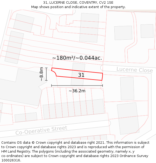 31, LUCERNE CLOSE, COVENTRY, CV2 1SE: Plot and title map