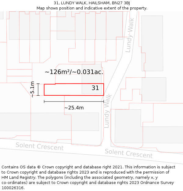 31, LUNDY WALK, HAILSHAM, BN27 3BJ: Plot and title map