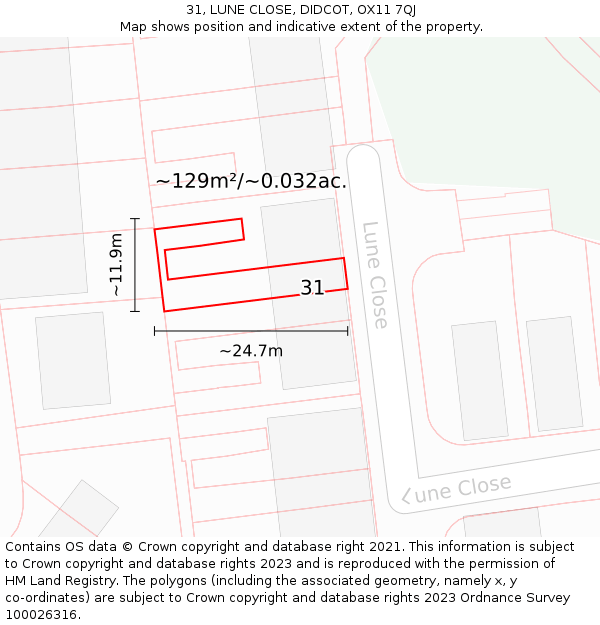 31, LUNE CLOSE, DIDCOT, OX11 7QJ: Plot and title map