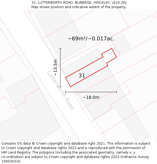 31, LUTTERWORTH ROAD, BURBAGE, HINCKLEY, LE10 2DJ: Plot and title map