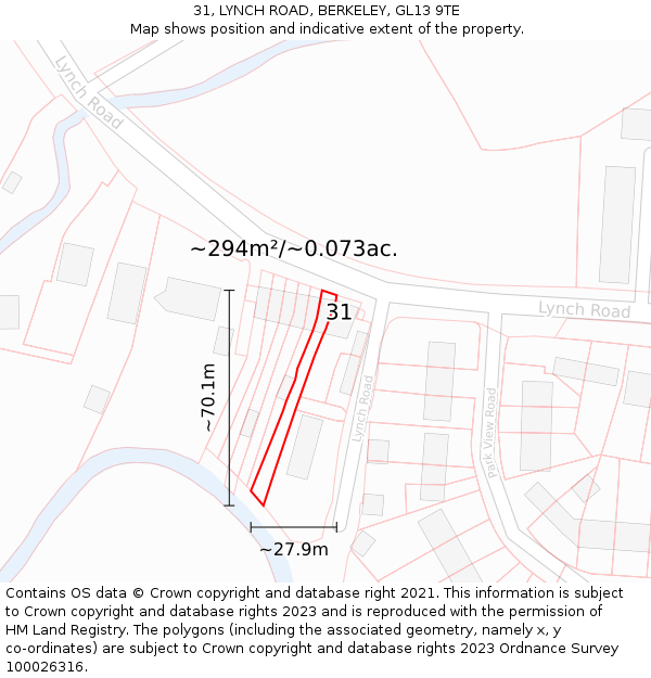31, LYNCH ROAD, BERKELEY, GL13 9TE: Plot and title map