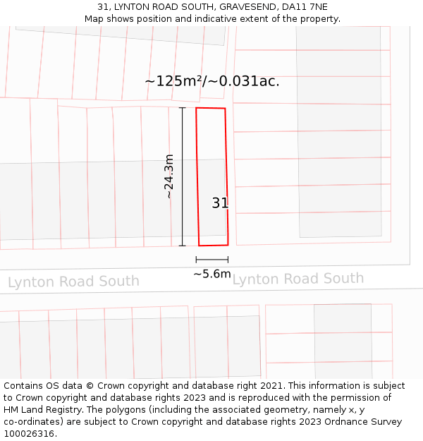 31, LYNTON ROAD SOUTH, GRAVESEND, DA11 7NE: Plot and title map