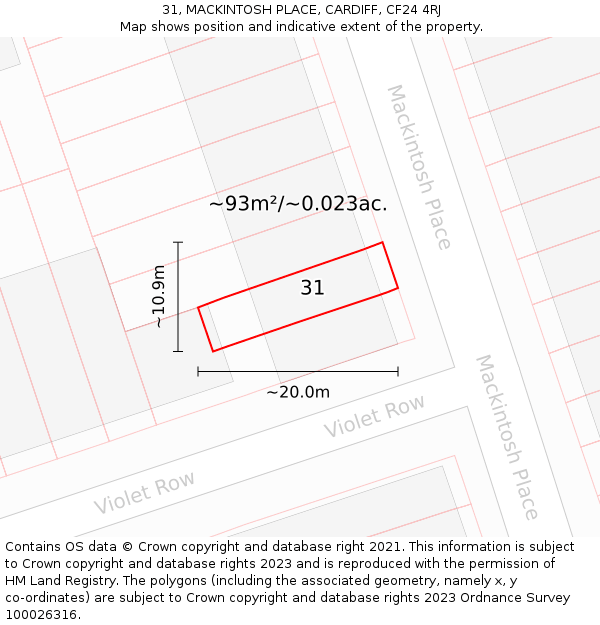 31, MACKINTOSH PLACE, CARDIFF, CF24 4RJ: Plot and title map