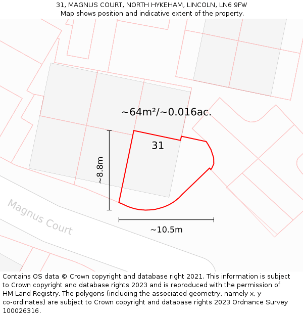 31, MAGNUS COURT, NORTH HYKEHAM, LINCOLN, LN6 9FW: Plot and title map