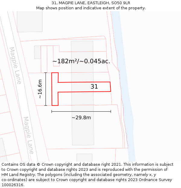31, MAGPIE LANE, EASTLEIGH, SO50 9LR: Plot and title map