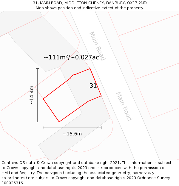 31, MAIN ROAD, MIDDLETON CHENEY, BANBURY, OX17 2ND: Plot and title map