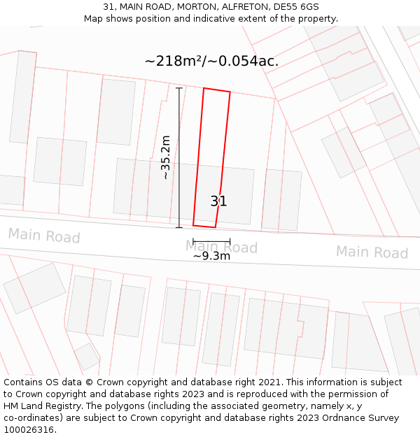 31, MAIN ROAD, MORTON, ALFRETON, DE55 6GS: Plot and title map