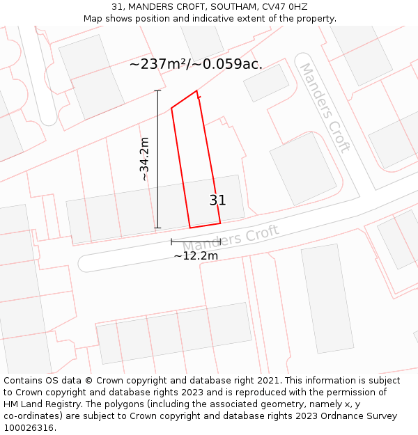 31, MANDERS CROFT, SOUTHAM, CV47 0HZ: Plot and title map
