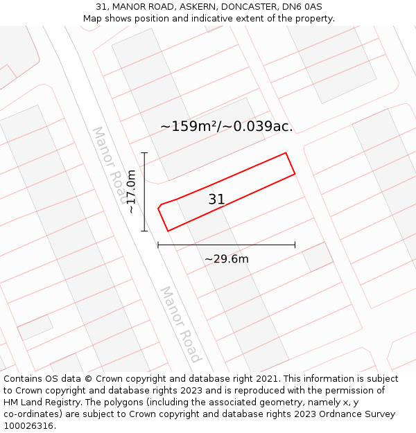 31, MANOR ROAD, ASKERN, DONCASTER, DN6 0AS: Plot and title map