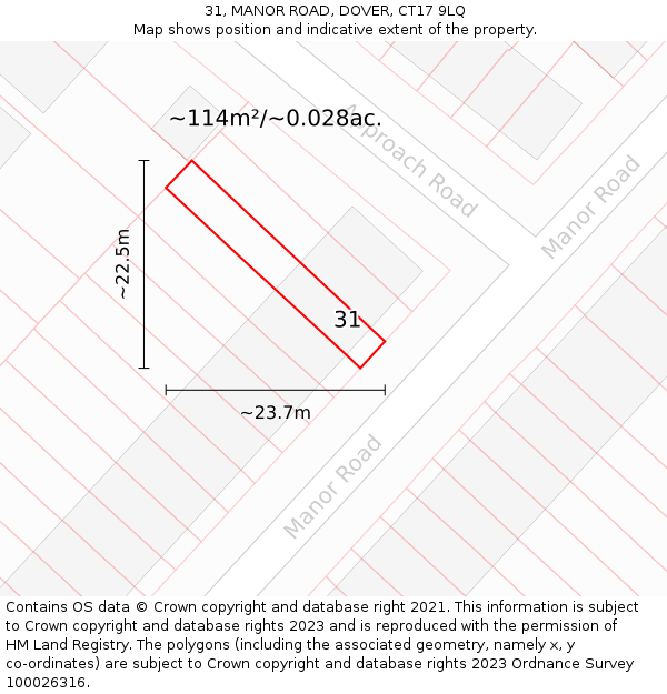 31, MANOR ROAD, DOVER, CT17 9LQ: Plot and title map