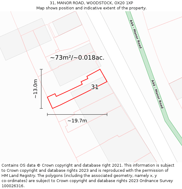 31, MANOR ROAD, WOODSTOCK, OX20 1XP: Plot and title map