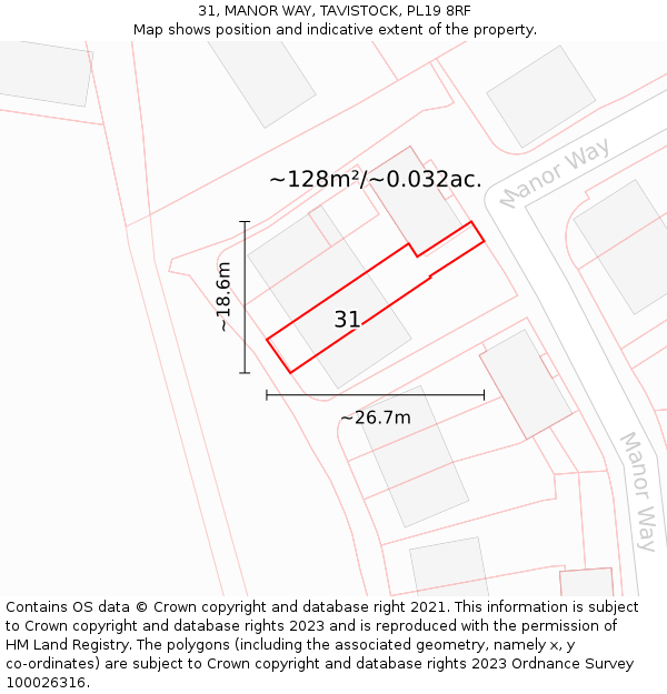 31, MANOR WAY, TAVISTOCK, PL19 8RF: Plot and title map