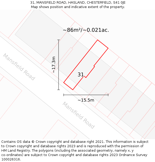 31, MANSFIELD ROAD, HASLAND, CHESTERFIELD, S41 0JE: Plot and title map