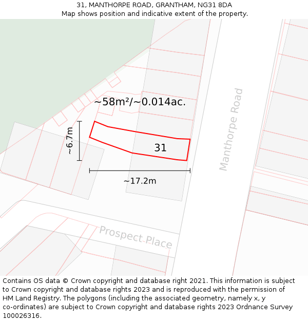 31, MANTHORPE ROAD, GRANTHAM, NG31 8DA: Plot and title map