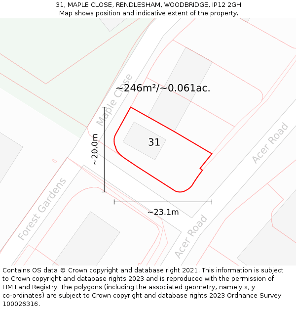 31, MAPLE CLOSE, RENDLESHAM, WOODBRIDGE, IP12 2GH: Plot and title map