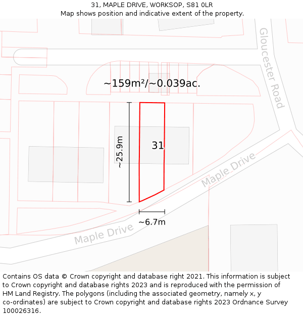 31, MAPLE DRIVE, WORKSOP, S81 0LR: Plot and title map
