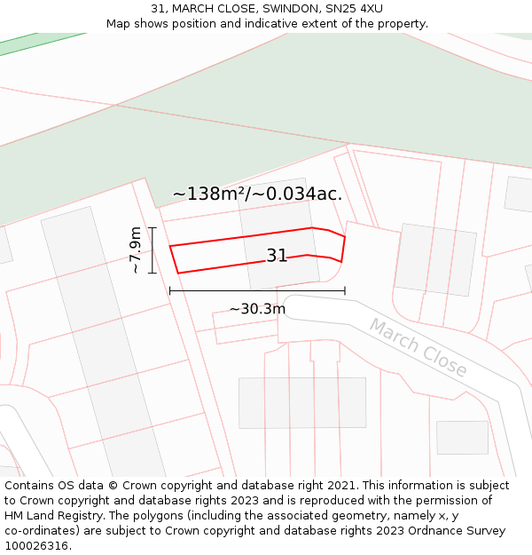 31, MARCH CLOSE, SWINDON, SN25 4XU: Plot and title map