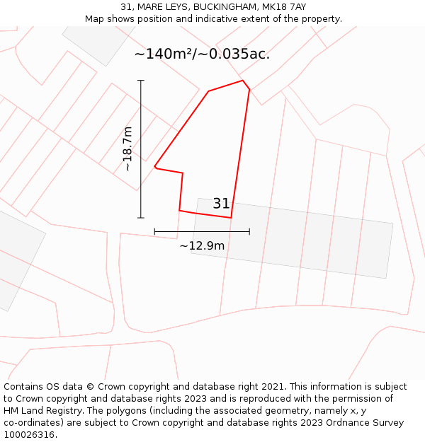 31, MARE LEYS, BUCKINGHAM, MK18 7AY: Plot and title map