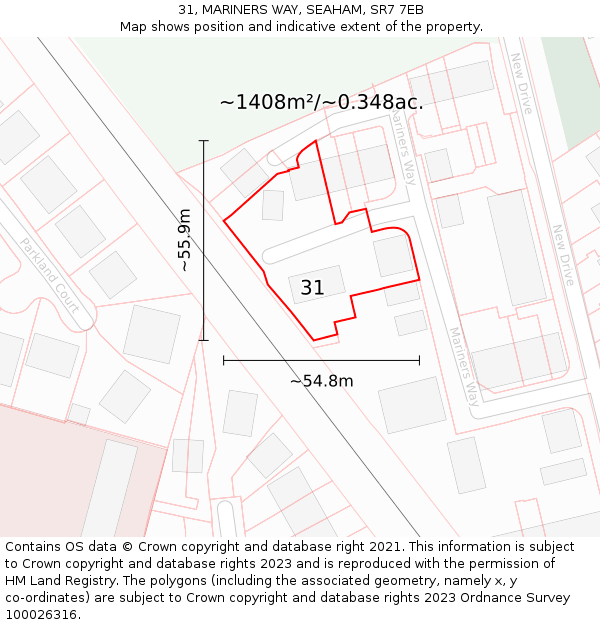 31, MARINERS WAY, SEAHAM, SR7 7EB: Plot and title map