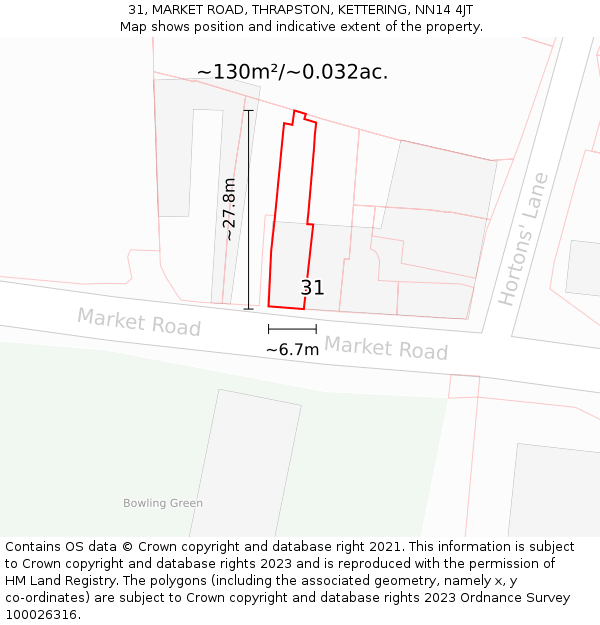31, MARKET ROAD, THRAPSTON, KETTERING, NN14 4JT: Plot and title map